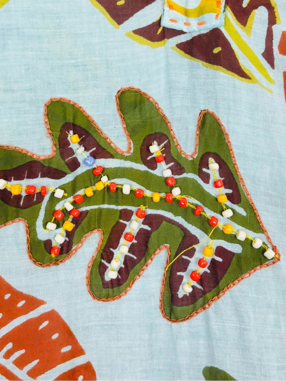 Artisan KikiSol Beaded Tropical Leaf Tunic Dress Resort M - Picture 6 of 9